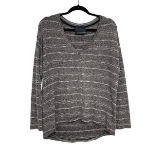 Harlowe & Graham Grey Striped V Neck Oversized Sweater Womens L Cozy Oversized